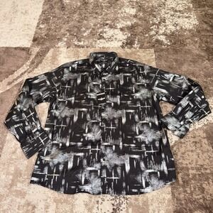 Barabas Shirt Men's 3XL Black and Silver Metallic Luxury Button Up Abstract